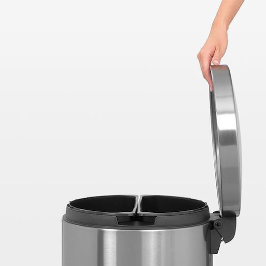 Brabantia Silent Twin Waste Bin Metallic with Pedal Silver 20cm