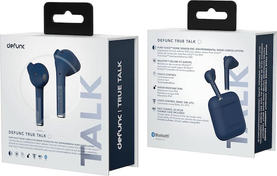 Defunc True Talk In-Ear Bluetooth-Freisprecheinrichtung Kopfhörer mit Schweißresistenz und Ladeetui Blau