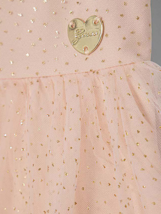 Guess Rochie pentru Copii Din Tulle Polka Dot Salmon/gold