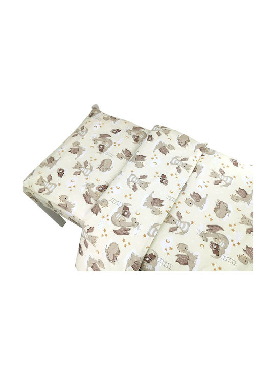 Qmini Set Cearceafuri Single Bumbac Bej 140x200cm 2 Bucăți
