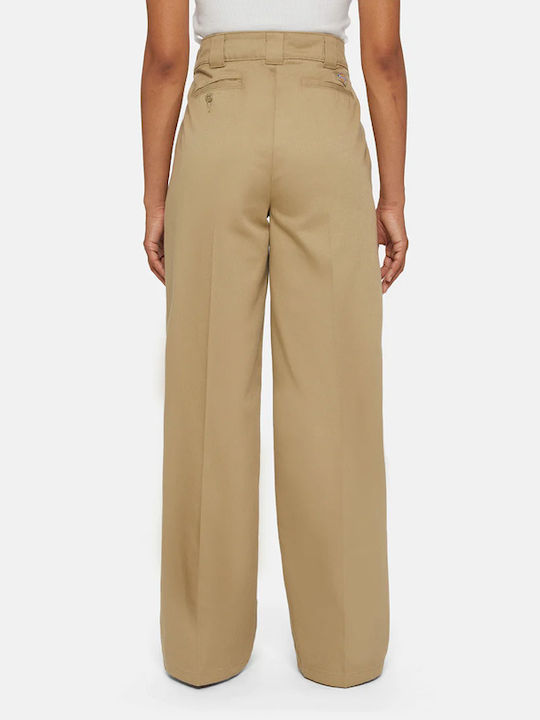 Dickies Damen Hochtailliert Baumwolle Palazzo-Hose in Lockerer Passform Beige Khaki