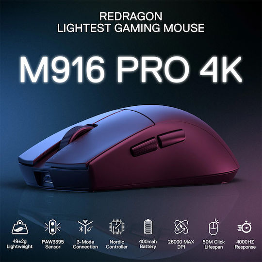 Redragon M916 PRO 4K Wireless Gaming Mouse 26000 DPI Black