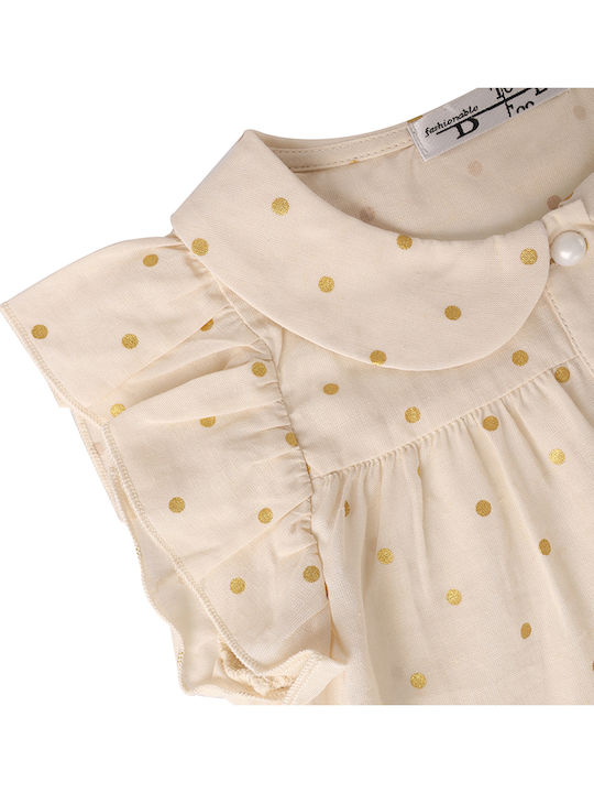 Kinder Polka Dot Hemd Kurzarm Leinen Ecru