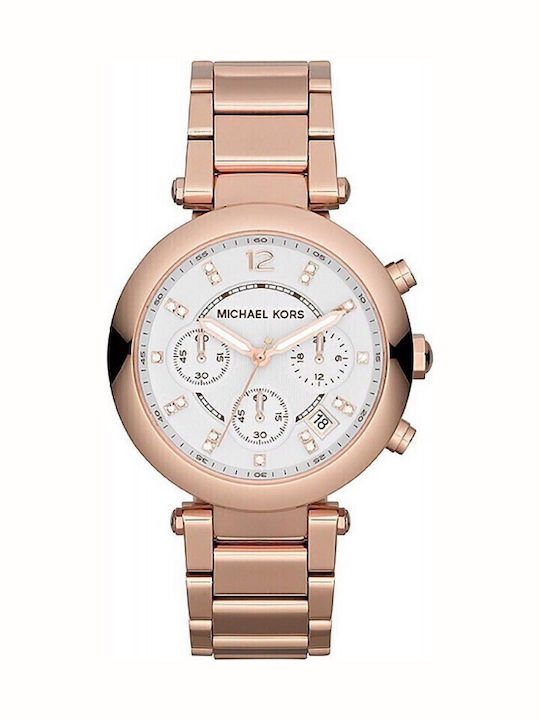 Michael Kors Parker Men's Watch Chronograph Battery with Pink Gold Metal Bracelet