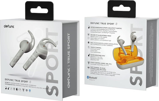 Defunc True Sport In-ear Bluetooth Handsfree Ακουστικά με Αντοχή στον Ιδρώτα και Θήκη Φόρτισης Ασημί