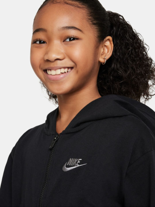 Athletic Kids Sweatshirt Cardigan with Hood Black Sportswear