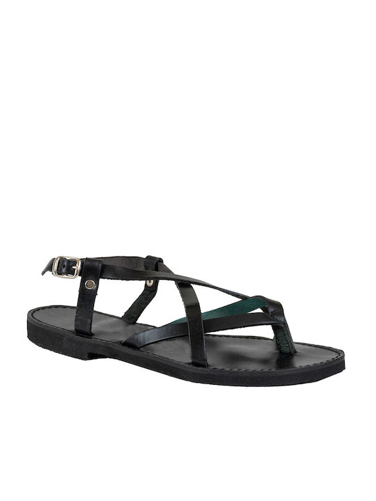 Kouros Leder Damen Flache Sandalen in Schwarz Farbe