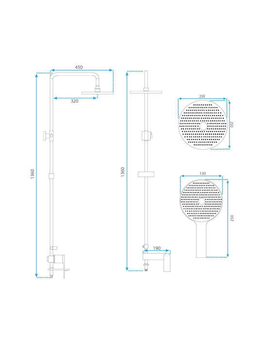Rea Veneta Shower Column with Mixer Silver