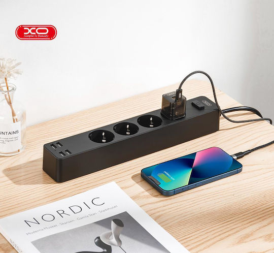 XO Πολύπριζο 4 Θέσεων με 4 USB-A, Διακόπτη και Καλώδιο 1.8m