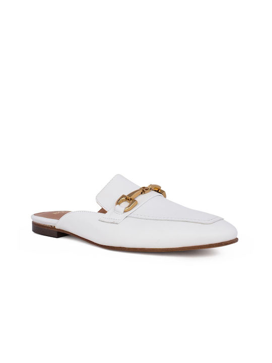 Boss Shoes Flat Δερμάτινα Mules σε Λευκό Χρώμα