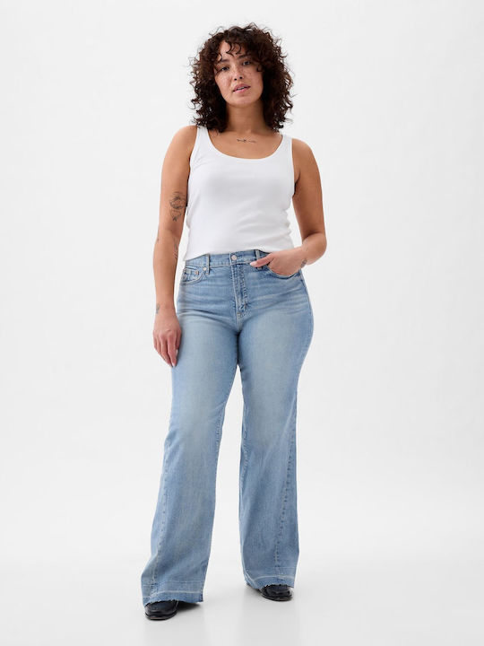 '70s Hoch tailliert Damenjeans Schlaghose in Schlanker Passform Light Indigo