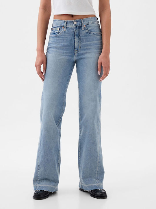 '70s Hoch tailliert Damenjeans Schlaghose in Schlanker Passform Light Indigo
