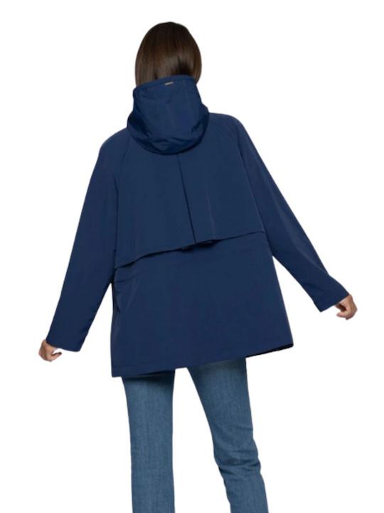 kocca Women's Short Parka Jacket for Winter with Hood Blue