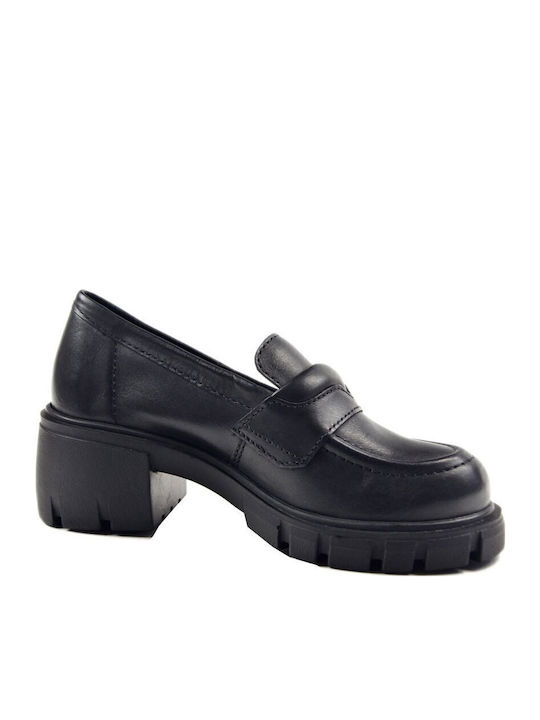 Leder Pumps mit mittelhohem Absatz Schwarz