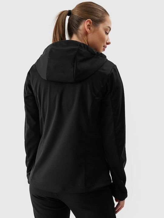 4F Women's Short Sports Softshell Jacket Waterproof and Windproof for Winter Black