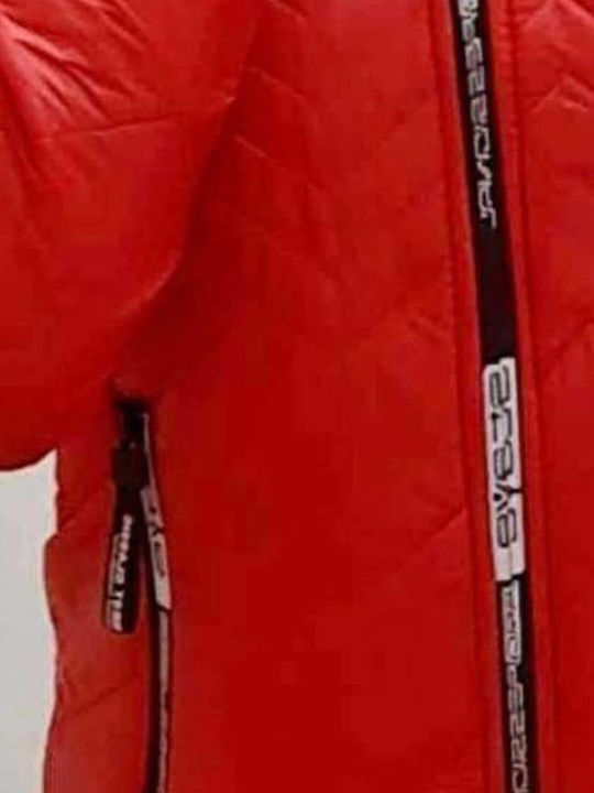Women's Short Puffer Jacket for Winter Red