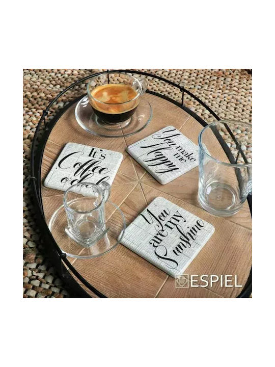 Espiel Ceramic White Coasters Happy 9.5x9.5cm 6pcs