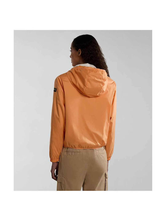 Napapijri Women's Short Sports Jacket for Winter with Hood Orange