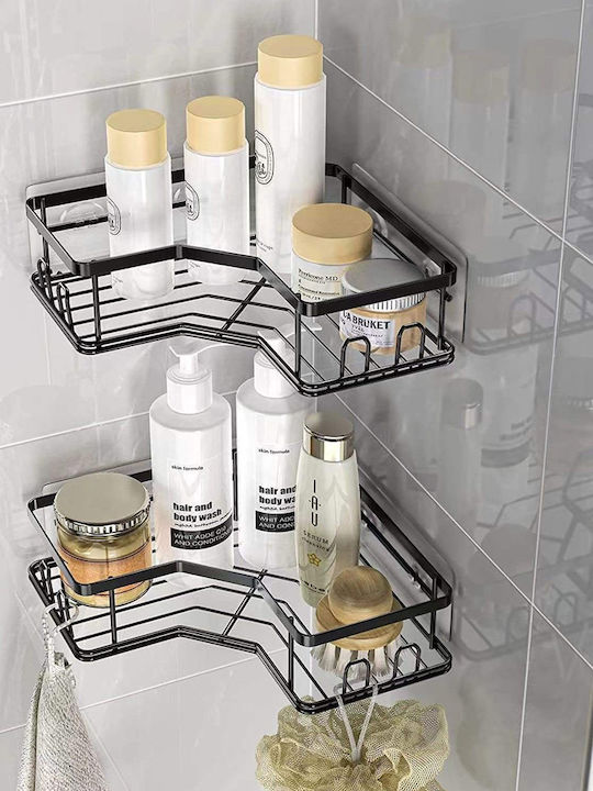 Corner Wall Mounted Bathroom Shelf Metallic with 2 Shelves