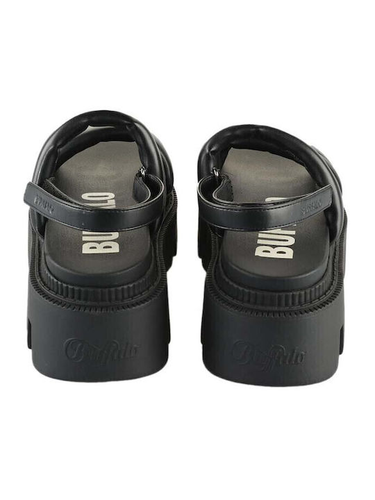 Flora Leather Women's Flat Sandals in Black Color