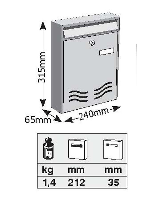 Viometal LTD Hague 207 Außenbereich Briefkasten Metallisch Cypress 24x7x32cm