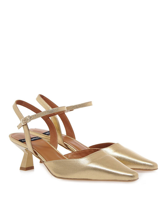 Angel Alarcon Leather Gold Medium Heels