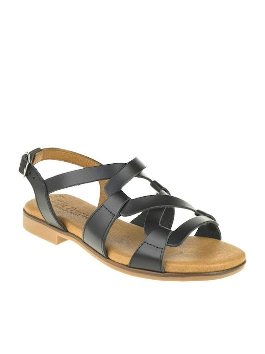 Eva Frutos Leather Women's Flat Sandals in Black Color