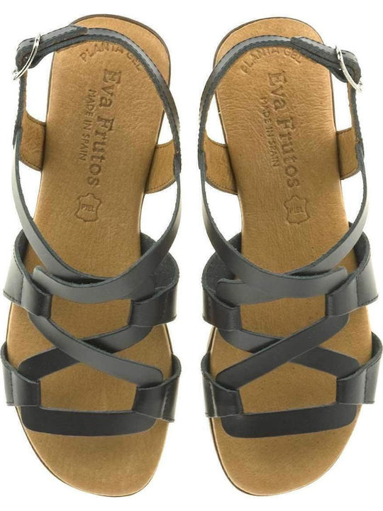 Leather Women's Flat Sandals in Black Color