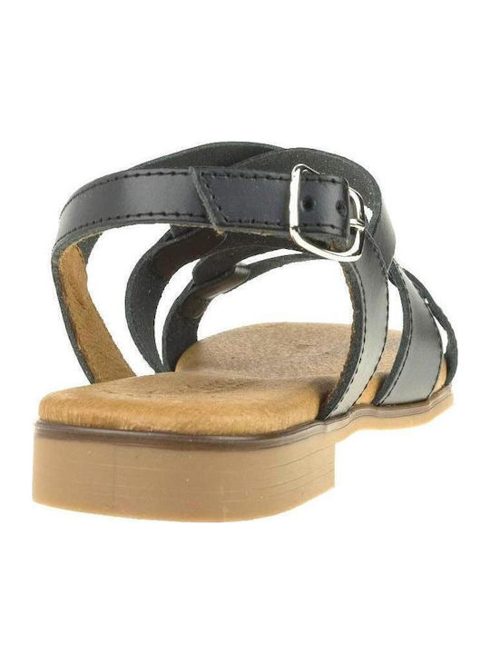 Leather Women's Flat Sandals in Black Color