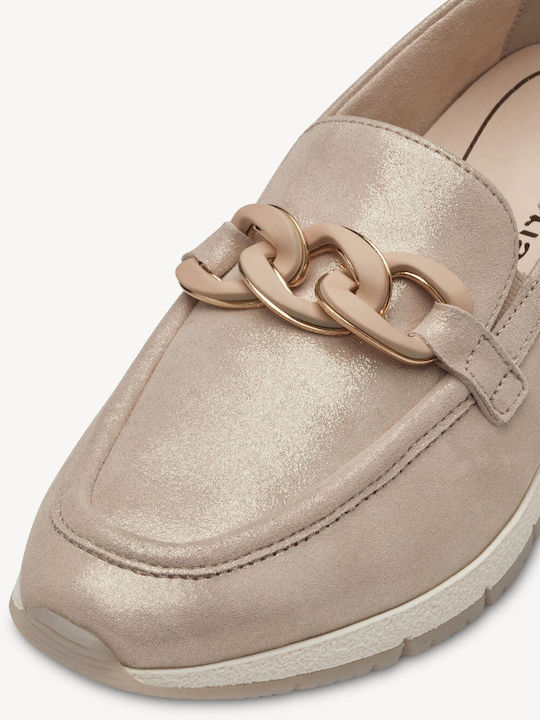 Leather Women's Moccasins in Gold Color