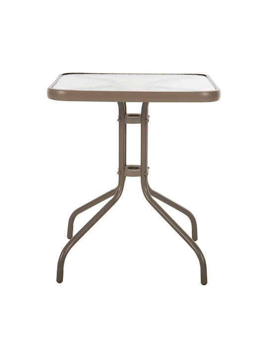 Figo Outdoor Dinner Table with Glass Surface and Metal Frame Champagne 60x60x70cm