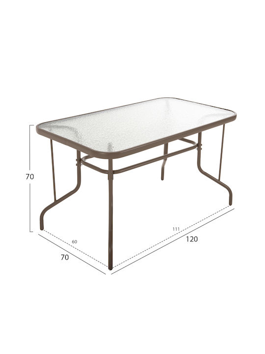 Adam Outdoor Dinner Free Standing Table with Glass Surface and Metal Frame Champagne 120x70x71cm