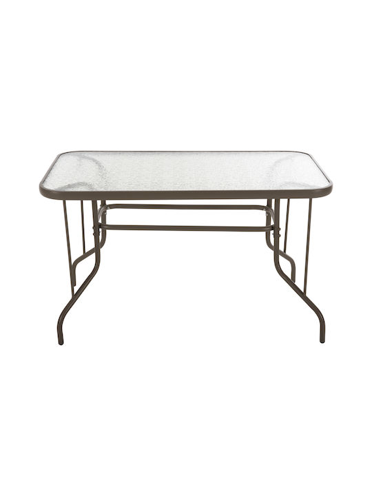 Adam Outdoor Dinner Free Standing Table with Glass Surface and Metal Frame Champagne 120x70x71cm