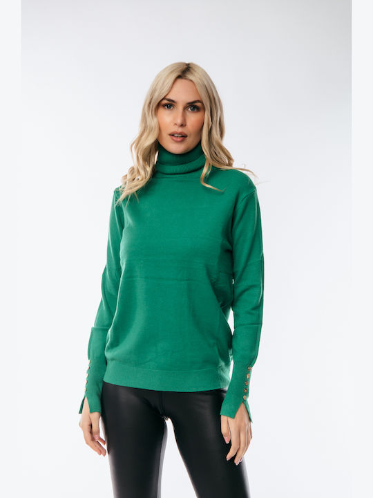 Dress Up Women's Long Sleeve Sweater Turtleneck Green