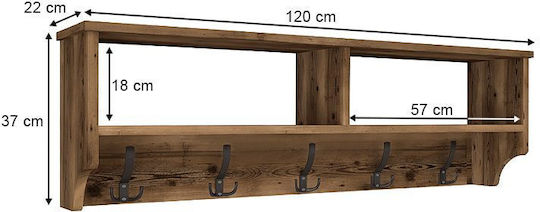 Megapap Wall Hanger Ottila Wooden 15 Hooks Brown 120x22x37cm
