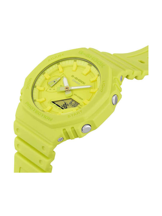 Casio G-shock Analog/Digital Men's Watch 44.5mm Chronograph Battery with Yellow Rubber Strap