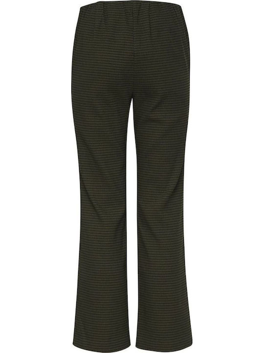 Women's Fabric Trousers Regular Fit Checked Green