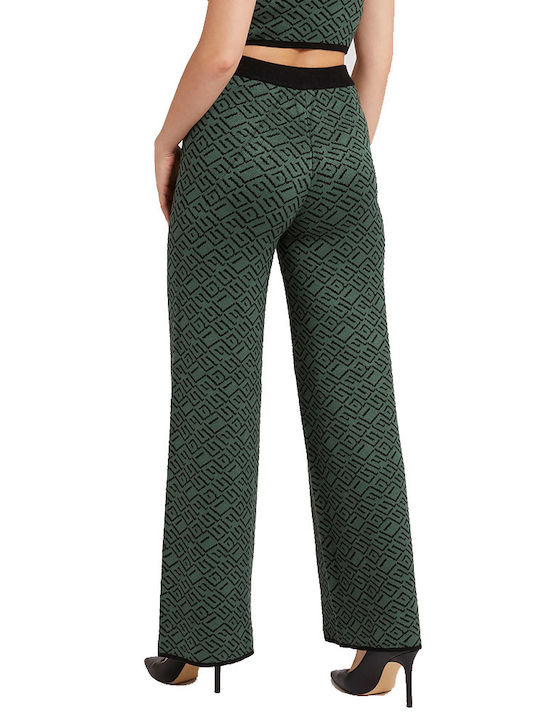 Guess Damen Hochtailliert Stoff Palazzo-Hose mit Gummizug Schwarz