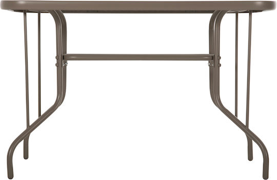 Outdoor Dinner Table with Glass Surface and Metal Frame Champagne 110x60x71cm