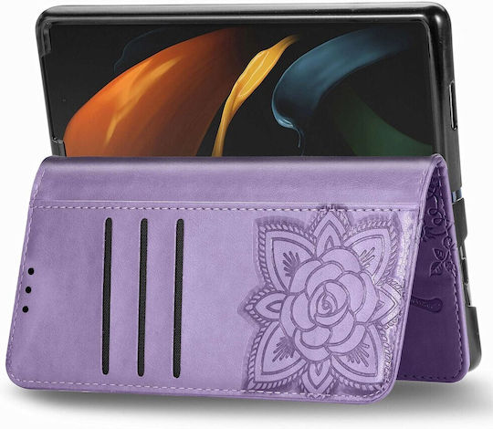 Samsung Butterfly Buchen Sie Synthetisches Leder / Kunststoff / Silikon Lila (Samsung Galaxy Z Fold 4 5G)