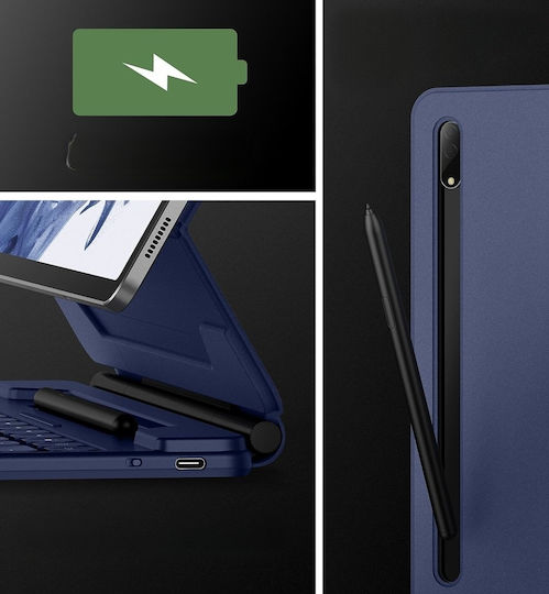 Dexnor Flip Cover με Πληκτρολόγιο στα Αγγλικά US Μπλε (Samsung Galaxy Tab S9+, S8+, S7+, S7 FE)