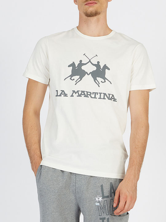 La Martina T-shirt Bărbătesc cu Mânecă Scurtă Alb