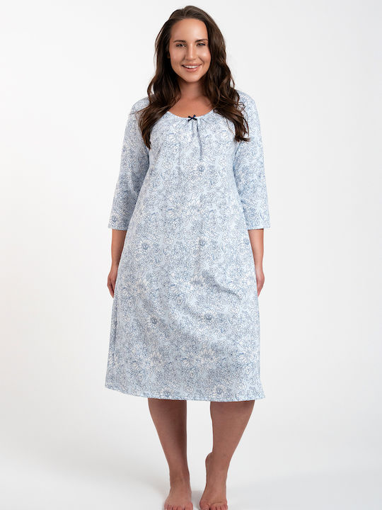 Italian Fashion Winter Cotton Women's Nightdress Light Blue