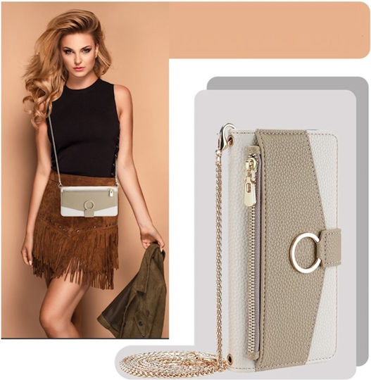 Motorola Wallet Zipper Pocket Изкуствена кожа Бял (Motorola Moto G54 5G)