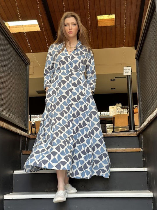 Sommer Maxi Hemdkleid mit Tränen Blau