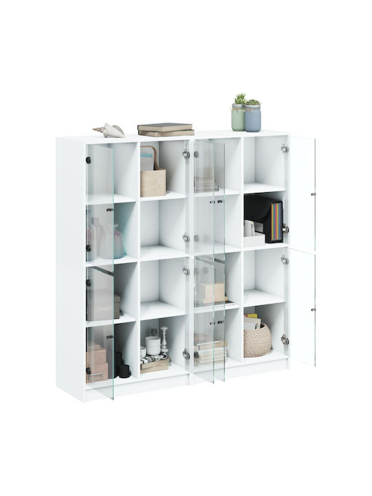 Floor-standing Living Room Display Cabinet made of Particleboard with Glass White 136x37x142cm