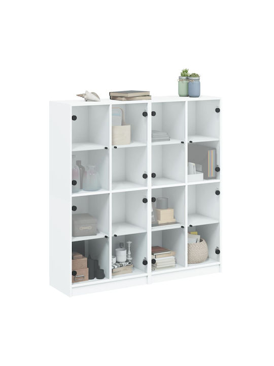 Floor-standing Living Room Display Cabinet made of Particleboard with Glass White 136x37x142cm