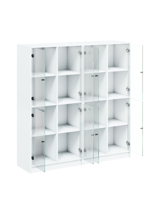 Floor-standing Living Room Display Cabinet made of Particleboard with Glass White 136x37x142cm