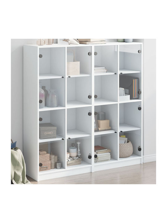 Floor-standing Living Room Display Cabinet made of Particleboard with Glass White 136x37x142cm