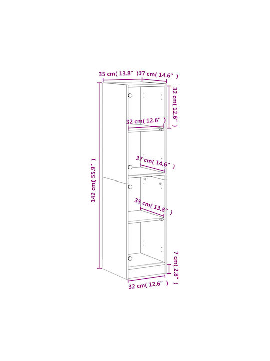 Floor-standing Living Room Display Cabinet made of Particleboard with Glass Grey 35x37x142cm
